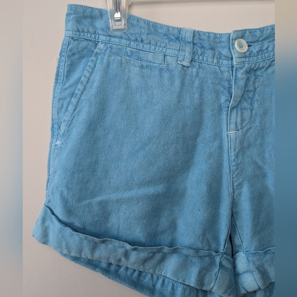 NWT 120% Lino Made In Italy Women Short 100% Linen Blue Size 42 Eur = Medium 32 - Picture 3 of 9